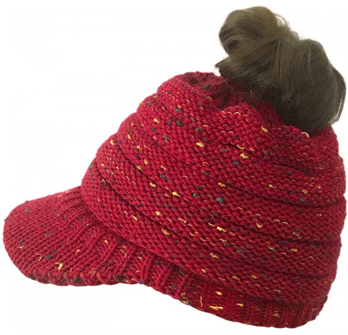 Skullies & Beanies Women Knit Hats Beanie Tail Cable Colored-Spots Messy Bun Ponytail Visor Beanie Cap - Red - CI18HX0KGZ9 $7.63