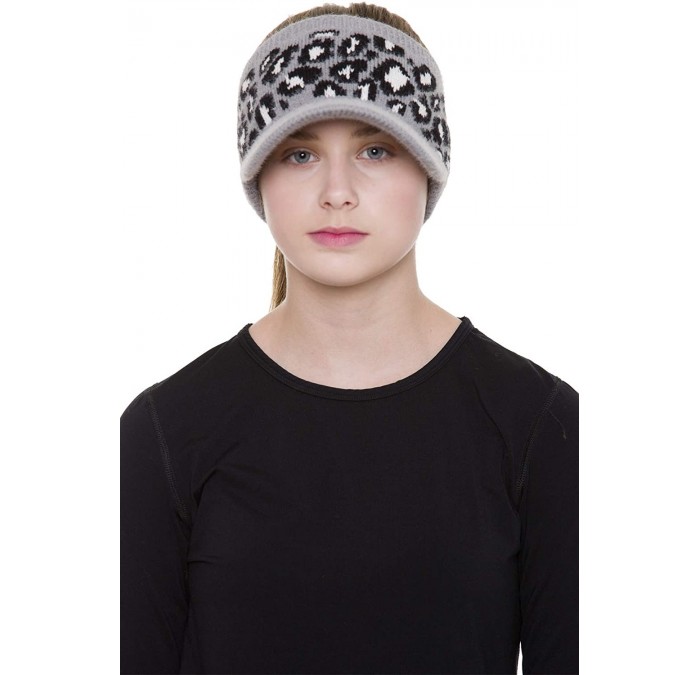Skullies & Beanies Women's Warm Soft Winter Leopard Detailed Ponytail Beanie Knit Hat Skull Cap - Gray - CA18AUTESN0 $8.16