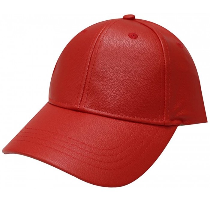 Baseball Caps Lc100 Plain Leather Cap - Red - C011C6KWYJT $22.14