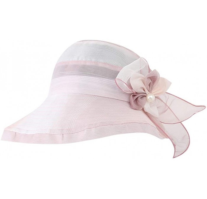 Sun Hats Women Ladies Summer Sunhat with Flower Beach Wide Brim Cap Straw Hat for Travel Vacation - Pink - CZ18RM8ON85 $9.33