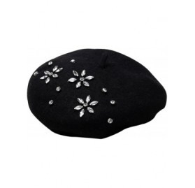 Berets Classic French Style Wool Beret Hat Pearls Beanie Cap with Pom for Women - Z2-black - C91808TEWWU $24.37