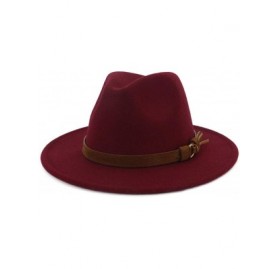 Fedoras Men & Women Vintage Wide Brim Fedora Hat with Belt Buckle - A Buckle-wine - CJ18L4UQRZ3 $17.60