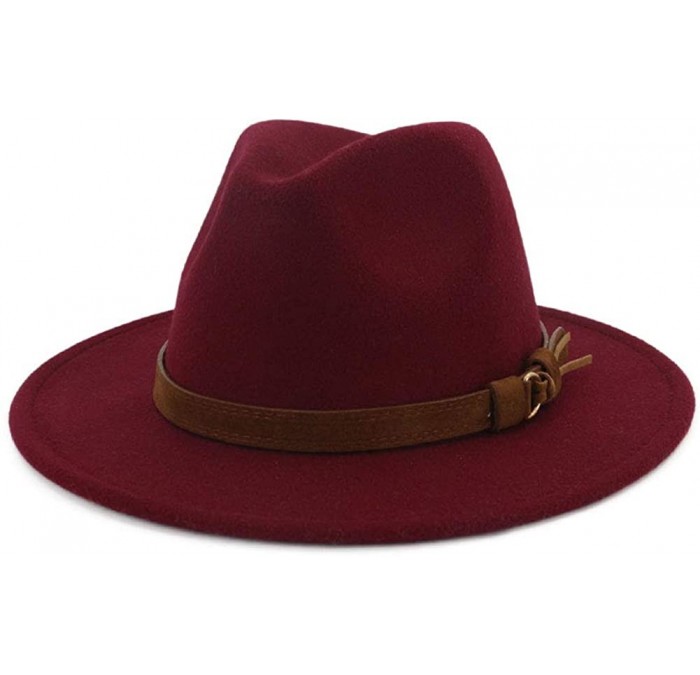 Fedoras Men & Women Vintage Wide Brim Fedora Hat with Belt Buckle - A Buckle-wine - CJ18L4UQRZ3 $17.60