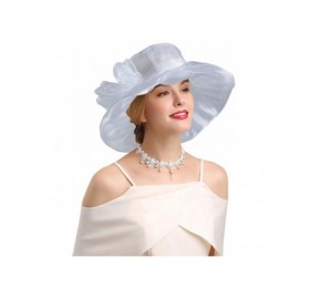 Sun Hats Women's Organza Kentucky Derby Church Fascinator Hat Wide Brim Summer Sun Hat for Bridal Tea Party Wedding - CR18TKR...