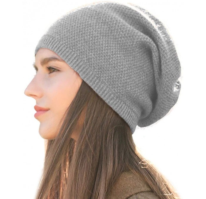 Skullies & Beanies 100% Cashmere Beanie Hat for Women Soft and Warm - Grey - CJ18LRANQ4H $66.44