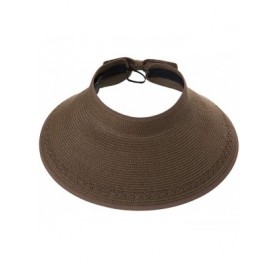 Sun Hats Rollup Straw Sun Visor Foldable Wide Brim Travel Hat Freesize Ponytail Fashion - 00764_brown - CK18T749EXN $13.27