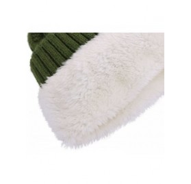 Skullies & Beanies Womens Beanie Winter Cable Knit Faux Fur Pompom Ears Beanie Hat - Single Pom_olive Green With Fur Pom - CT...