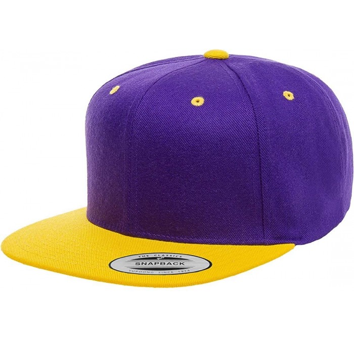 Baseball Caps Yupoong Premium Classic Snapback Hat - Flat Brim- Adjustable Ballcap w/Hat Liner - Purple/Gold - C618GYZ9HHW $2...