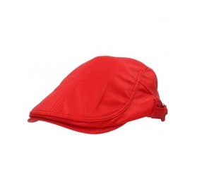 Newsboy Caps Classic Buckle PU Leather Newsboy Cap Driving Flat Cabby Ivy Beret Hat - Red - C3182Z3STQT $14.64