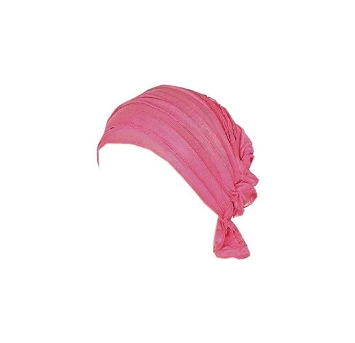 Skullies & Beanies Stay Beautiful Women Chiffon Ruffle Cancer Chemo Hat - Head Stretch Hair Loss Beanie Turban Cap - Pink - C...