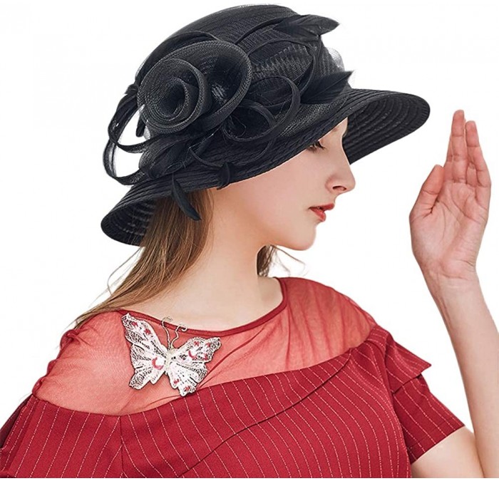 Sun Hats Womens Kentucky Derby Church Hat Wedding Tea Party Dress Sun Hat - Black 1 - CB18LT4WN9S $18.06