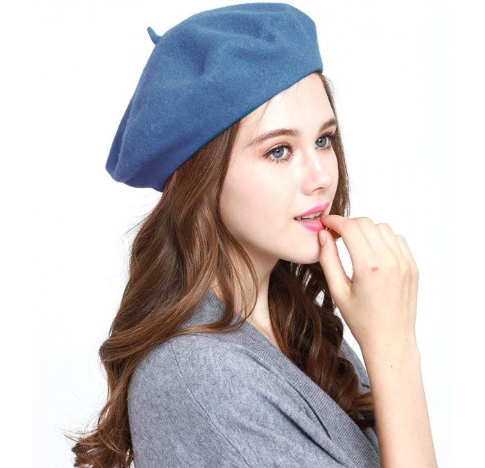 Berets Winter 100% Wool Warm French Art Basque Beret Tam Beanie Hat Cap - Lt Blue - CI18KKNCDY2 $25.42