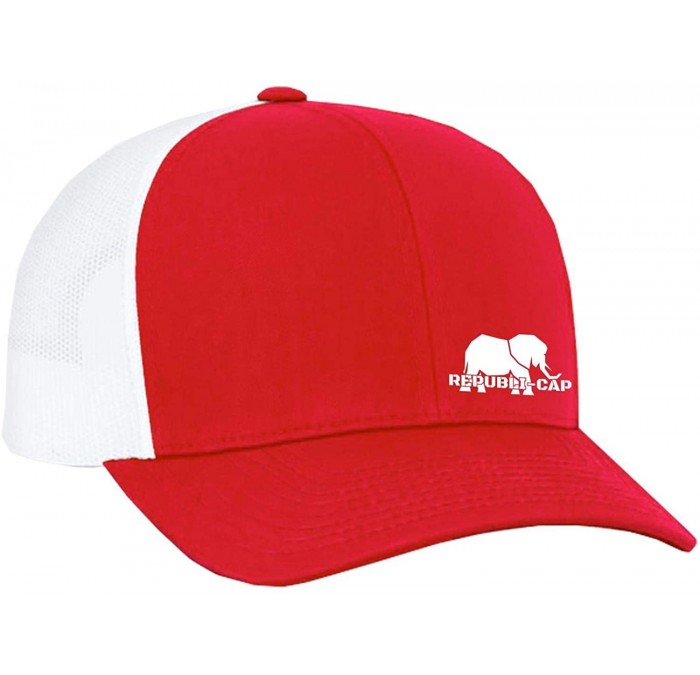 Baseball Caps REPUBLI-Cap Casually Wearing Mesh Back Outdoor Trucker Adjustable Baseball Cap Red- White - CB194QXXRKA $16.47