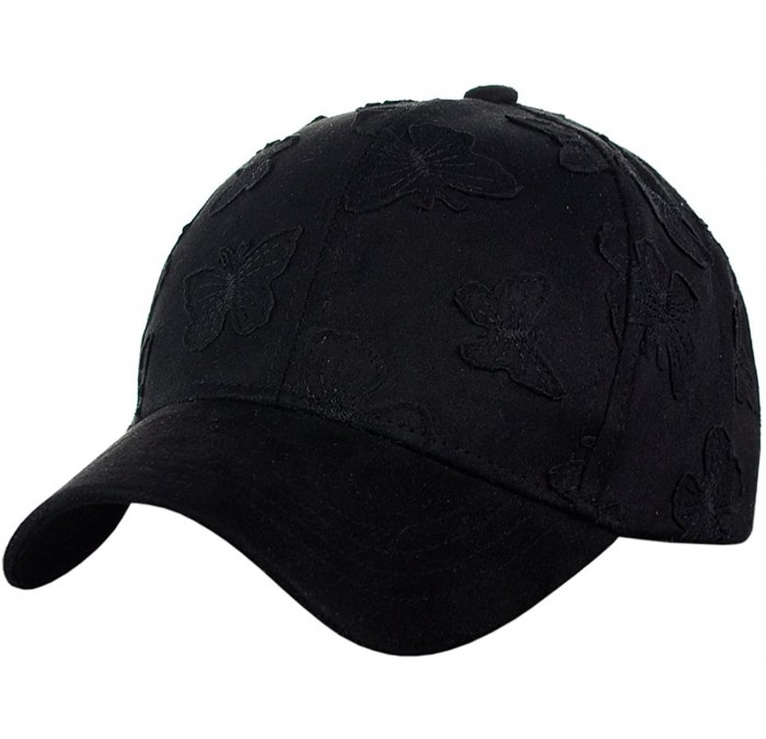 Baseball Caps Women's Butterfly Pattern Faux Suede Adjustable Precurved Baseball Cap Hat - Black - CK17XYY6T9H $28.39