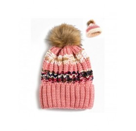 Skullies & Beanies Women Winter Soft Knitted Beanie Hat Fur Pom Beanie Fleece Lined Extra Thick - 2 Pack- Pink & Red - CY18LK...