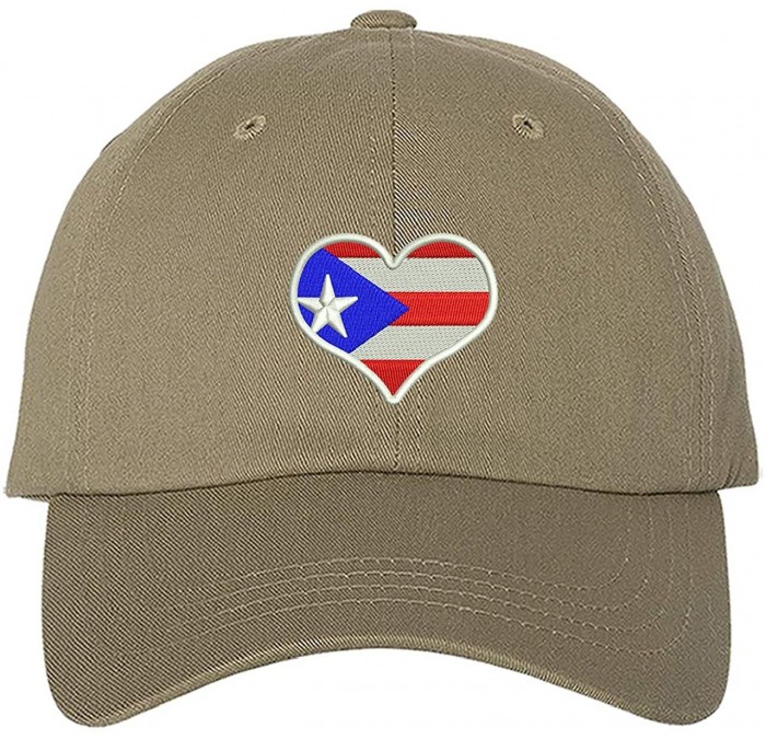 Baseball Caps Puerto Rico Flag Heart Unisex Baseball Hat - Khaki - CJ195HCI5U0 $16.48