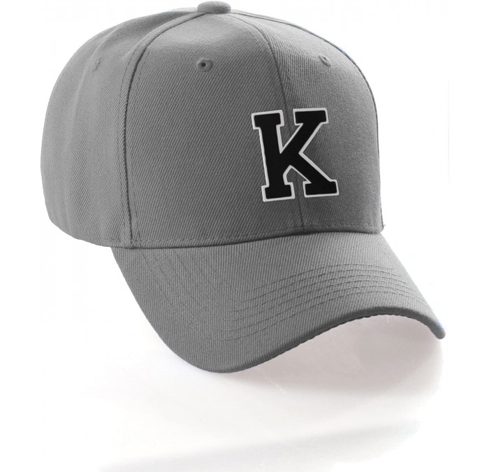 Baseball Caps Classic Baseball Hat Custom A to Z Initial Team Letter- Charcoal Cap White Black - Letter K - CX18IDWD3XZ $23.21