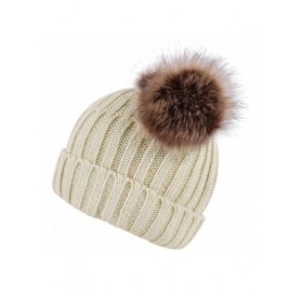 Skullies & Beanies Womens Beanie Winter Cable Knit Faux Fur Pompom Ears Beanie Hat - Beige - C218E3C50TH $13.92