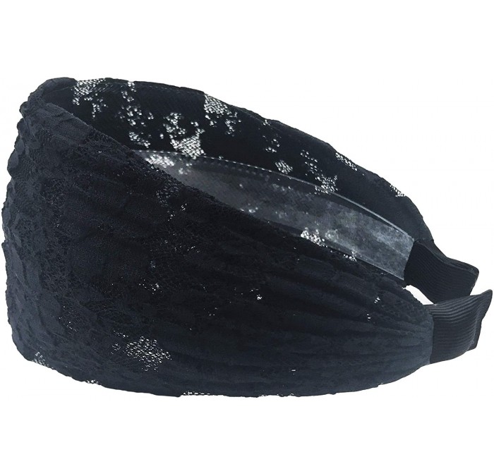 Headbands Gorgeous Wide Floral Lace Gathered Hard Headband - Black - CS12L5WRF97 $26.17