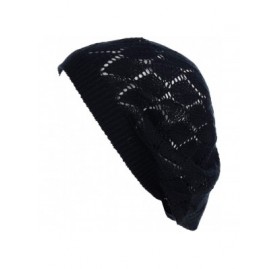 Berets Chic Soft Knit Airy Cutout Lightweight Slouchy Crochet Beret Beanie Hat - 2-pack-white & Black Leafy - CV194XOUTGO $15.51