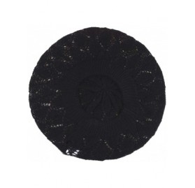 Berets Chic Soft Knit Airy Cutout Lightweight Slouchy Crochet Beret Beanie Hat - 2-pack-white & Black Leafy - CV194XOUTGO $15.51