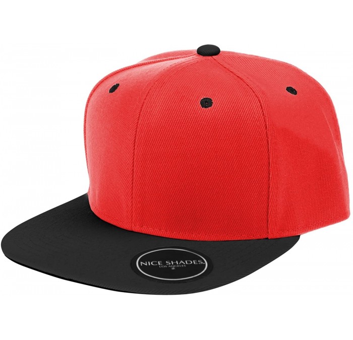 Baseball Caps Classic Flat Bill Visor Blank Snapback Hat Cap with Adjustable Snaps - Red - Black - CJ119R34PW7 $17.15