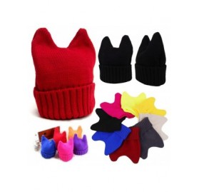 Skullies & Beanies Girls Women Cartoon Cat Ear Knit Hat Fashion Devil Beanie Cap- Warm Loose Skiing Skating Horn Fleece hat -...