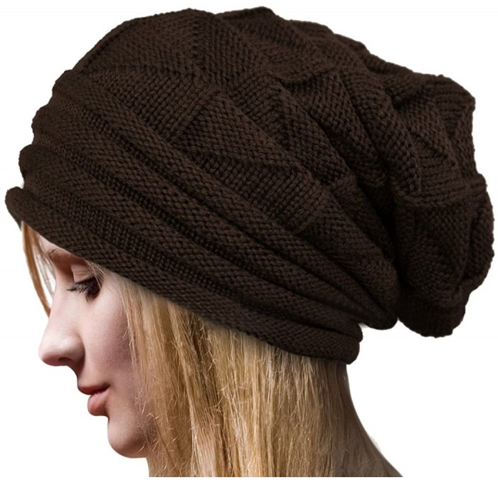 Skullies & Beanies Women's Winter Beanie Knit Crochet Ski Hat Oversized Cap Hat Warm Coffee - C112B7QCSO3 $19.59