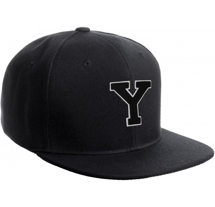 Baseball Caps Classic Snapback Hat Custom A to Z Initial Raised Letters- Black Cap White Black - Initial Y - CO18G4RU027 $25.29
