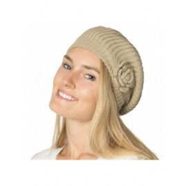 Berets Womens Fall Winter Ribbed Knit Beret Double Layers with Flower - Beige - C0126OIA2XH $10.75