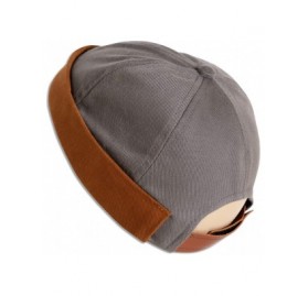 Skullies & Beanies Brimless Adjustable Docker Hat Beanie - Retro Cotton No Visor Cap Men and Women - Gray With Tan Cuff - C61...