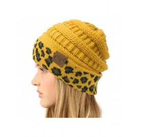 Skullies & Beanies Winter Fall Trendy Chunky Stretchy Cable Knit Beanie Hat - Leopard Mustard - CD18Y47LHOZ $19.63