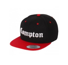 Baseball Caps Compton Embroidery Flat Bill Adjustable Yupoong Cap - Black/Red - CT129AOFFGB $18.88