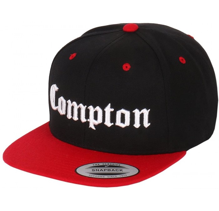 Baseball Caps Compton Embroidery Flat Bill Adjustable Yupoong Cap - Black/Red - CT129AOFFGB $35.67