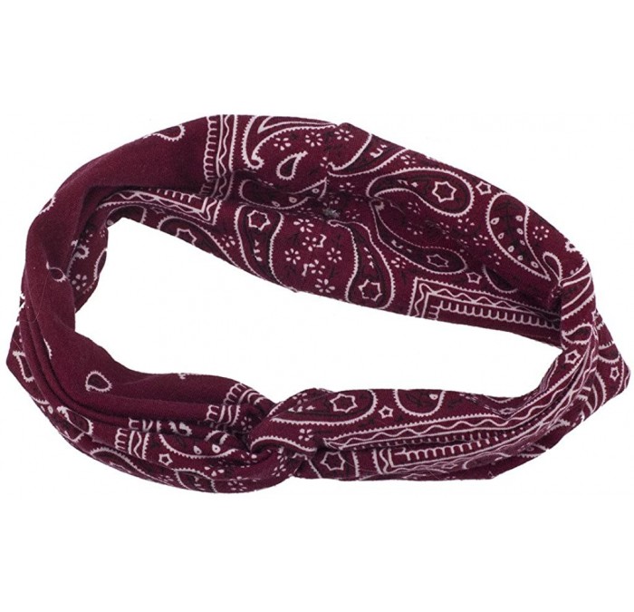 Headbands Soft Bandana Print Knot Front Headband - Burgundy - C117YHOYQQW $23.01