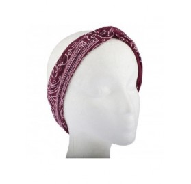 Headbands Soft Bandana Print Knot Front Headband - Burgundy - C117YHOYQQW $11.06