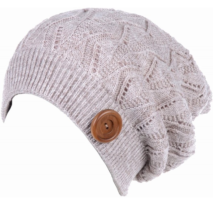 Skullies & Beanies Winter Womens Fashion Bun Ponytail Fleece Lined Slouchy Knit Beanie Hat - Heather Beige - C91860XZWS3 $15.87