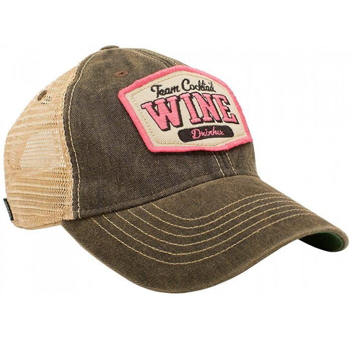 Baseball Caps Wine Drinker Mesh Trucker Hat - Vintage Black Hat (Black w/Pink) - CQ11MU5HWIX $58.51