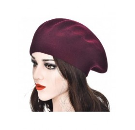 Berets Womens French Beret hat- Reversible Solid Color Cashmere Mosaic Warm Beret Cap for Girls - Burgundy Beret - CQ1925HGHU...