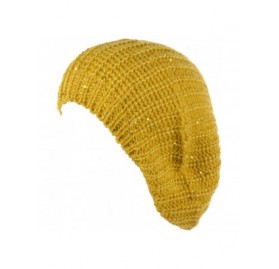 Berets Women's Fall French Style Cable Knit Beret Hat W/Sequin/Wooden Button - Yellow - CP1982S68AQ $10.56
