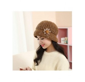 Berets Winter Beret Cap Womens Flower Knit Crochet Beanie Hat Winter Warm Cap - Coffee ❤️ - C418LD69K8K $12.52