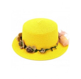Sun Hats Women Summer Straw Boater Hat Beach Round Top Caps Wedding Flower Garland Band - Yellow - C31832TIQ0Q $11.03