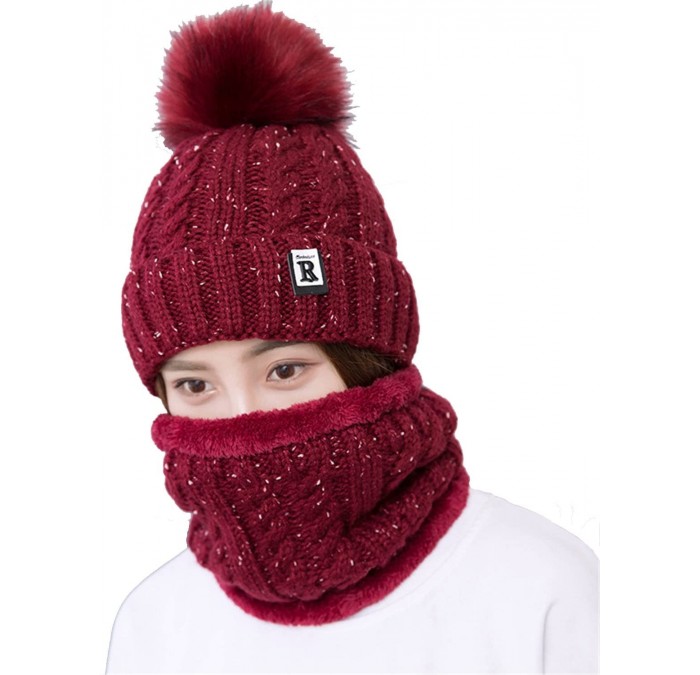 Skullies & Beanies Womens Beanie Winter Hat Scarf Set Slouchy Warm Snow Knit Skull Cap - Red - CN187LKU0U3 $15.68