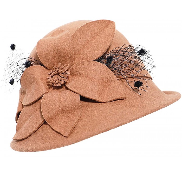 Bucket Hats Womens 1920s Vintage Wool Felt Cloche Bucket Bowler Hat Party Fashion Winter - Style2_camel - C518A9M6WSL $40.04