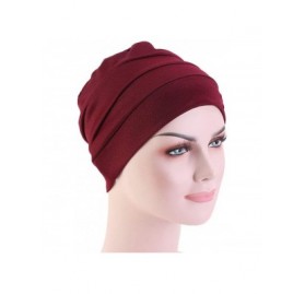 Skullies & Beanies Chemo Turban Flower Beanie Cap Pleated Hair Loss Hat for Cancer - Wine - C518QK0X9IU $9.68