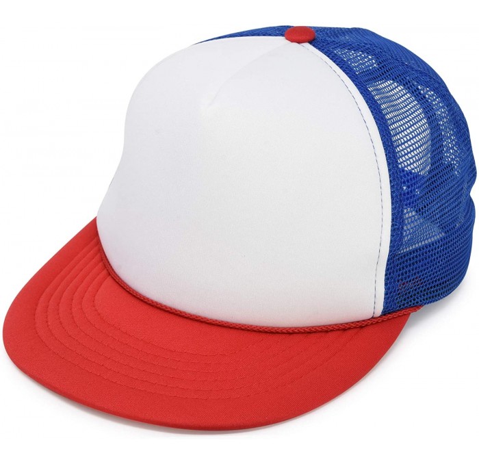 Baseball Caps Flat Billed Trucker Hat Mesh Back S M L Adjustable Cap Solid Two Toned Snapback - Red-white-royal - CG184GTHAA0...