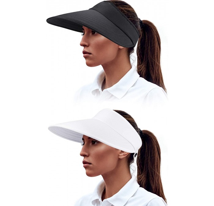 Sun Hats 2 Pieces Sun Visor Hats Wide Brim Visor Hats Adjustable Large Brim Summer Beach Caps for Women - Color Set 1 - CG18R...