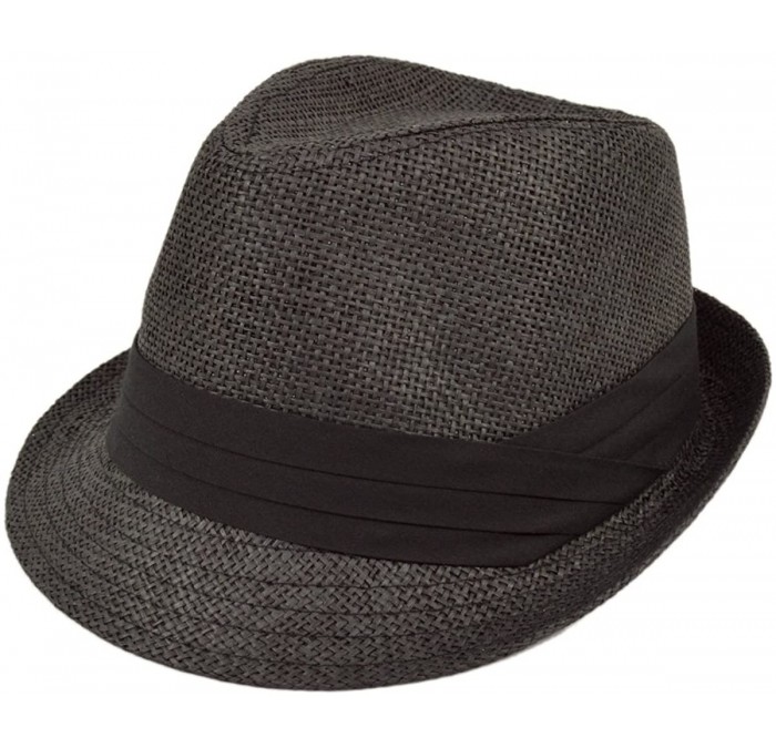Fedoras Unisex Classic Fedora Straw Hat with Black Cotton Band - Diff Colors Avail - Black - CV11LGBBVG1 $22.92