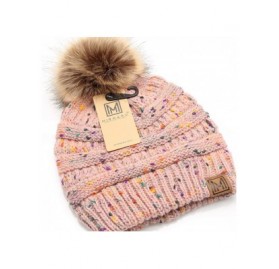 Skullies & Beanies Women's Soft Stretch Cable Knit Warm Skully Faux Fur Pom Pom Beanie Hats - Confetti - Blush - C118W3UW5W6 ...