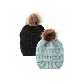 Skullies & Beanies Women's Beanie Faux Fur Pompom Winter Beanie Pom Pom Confetti Cable Knit Ribbed Hat Cap - CG18A90N9T6 $17.22